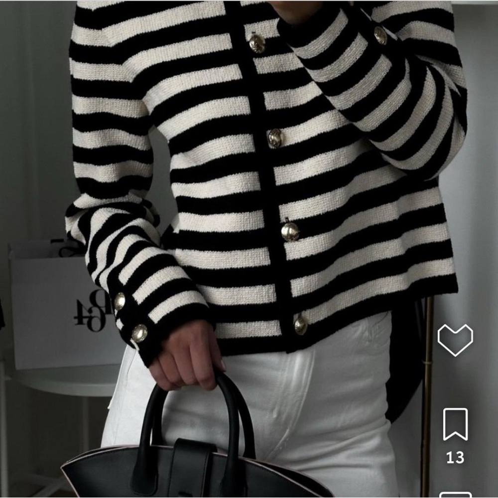 H&M striped boucle cardigan with gold buttons